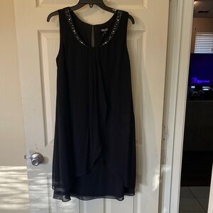 Max Edition Black High Low Dress with Embellished Neckline